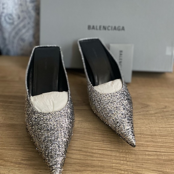 BALENCIAGA Silver Titanium Knife Mules - Picture 9 of 11